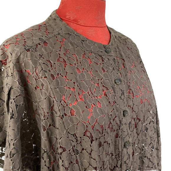 Michael Kors Plus Size Blouse Brown Lace Button Front Top Short Sleeves 3X - Picture 10 of 12